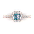 thumbnail image 1 of 0.89 ctw with Simulated Diamond Halo Accents Anniversary Ring for Women | Princess Cut Blue Moissanite | Hyperallergenic Solid 18K Rose Gold, 1 of 5