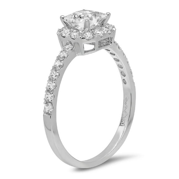 0.89 ct Princess Cut Moissanite Halo Engagement Ring for Women in 18K White Gold