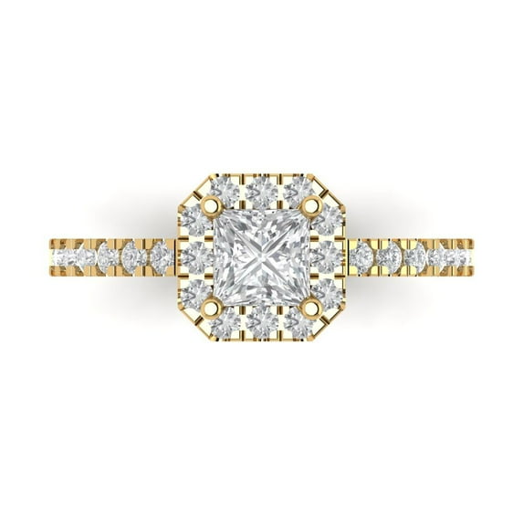 Clara Pucci 14K Yellow Gold Solid Gold Moissanite Halo Anniversary Ring for Women - 0.89 cttw Princess Cut