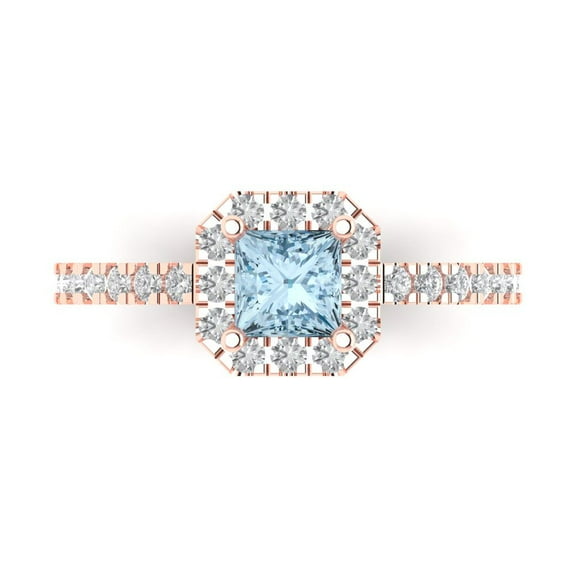 Clara Pucci 14K Rose Gold 0.89ct Aquamarine Halo Ring for Women