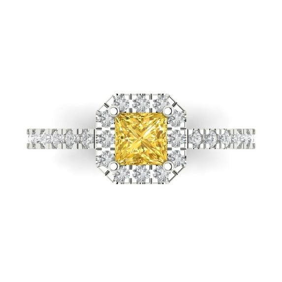 0.89 ct Princess Cut Natural Citrine with Simulated Diamond Halo Accents 18K White Gold Womens Engagement Ring