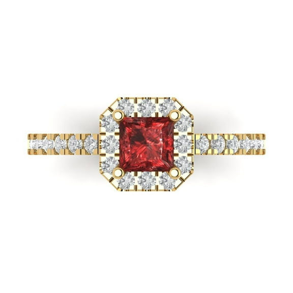 0.89 ct Princess Cut Natural Garnet Halo Engagement Ring for Women in 14K Yellow Gold