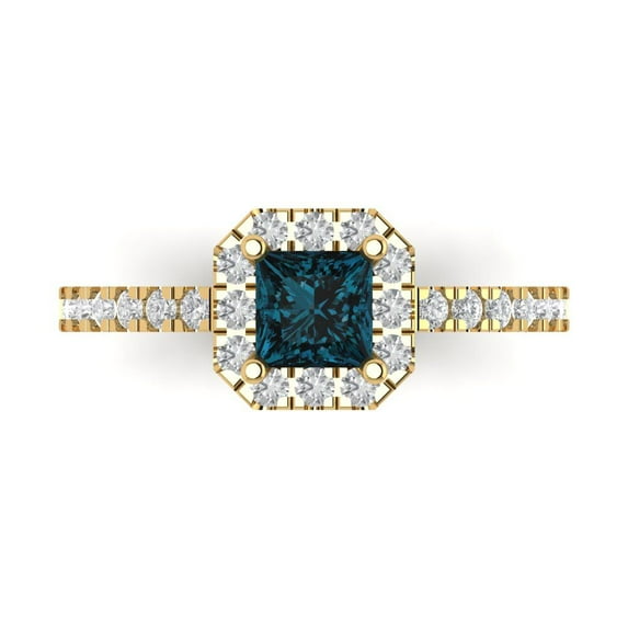 Clara Pucci 14K Yellow Gold 0.89ct LondonBlueTopaz Halo Ring for Women