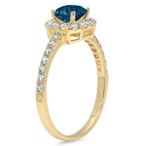 0.89 ct Princess Cut Natural London Blue Topaz Halo Engagement Ring for Women in 18K Yellow Gold