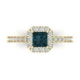 thumbnail image 1 of 0.89 ct Princess Cut Natural London Blue Topaz with Simulated Diamond Halo Accents 18K Yellow Gold Womens Engagement Ring, 1 of 5