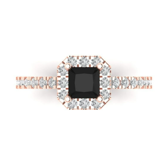 Clara Pucci 14K Rose Gold Solid Gold Onyx Halo Anniversary Ring for Women - 0.89 cttw Princess Cut