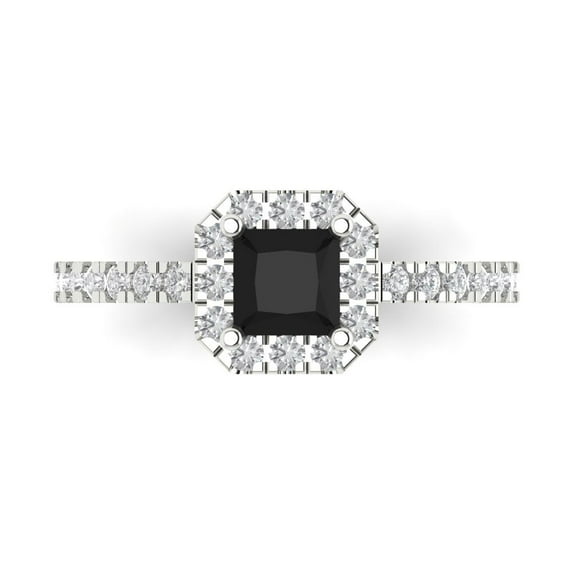 Clara Pucci 14K White Gold Solid Gold Onyx Halo Anniversary Ring for Women - 0.89 cttw Princess Cut