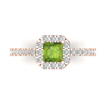 0.89 ct Princess Cut Natural Peridot Halo Engagement Ring for Women in 18K Rose Gold