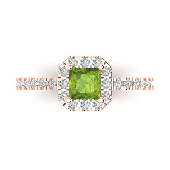 0.89 ct Princess Cut Natural Peridot Halo Engagement Ring for Women in 18K Rose Gold