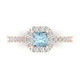 thumbnail image 1 of 0.89 ct Princess Cut Natural Swiss Blue Topaz with Simulated Diamond Halo Accents 14K Rose Gold Womens Engagement Ring, 1 of 5