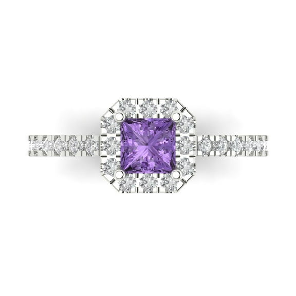 0.89 ct Princess Cut Simulated Alexandrite Halo Engagement Ring for Women in 14K White Gold