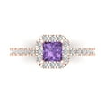 thumbnail image 1 of 0.89 ct Princess Cut Simulated Alexandrite with Simulated Diamond Halo Accents 18K Rose Gold Womens Engagement Ring, 1 of 5