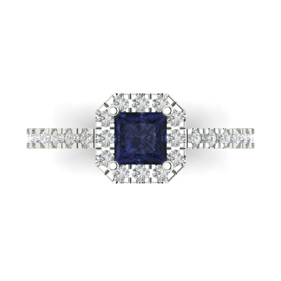 Clara Pucci 14K White Gold 0.89ct BlueSapphire Halo Ring for Women