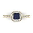 thumbnail image 1 of 0.89 ct Princess Cut Simulated Blue Sapphire Halo Engagement Ring for Women in 18K Yellow Gold, 1 of 5