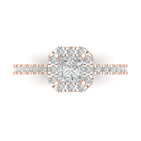 0.89 ct Princess Cut Simulated Diamond Halo 18K Rose Gold Womens Engagement Ring