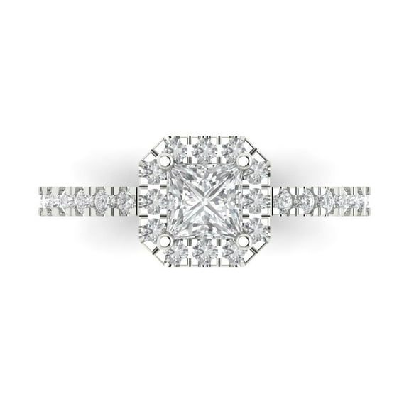0.89 ct Princess Cut Simulated Diamond Halo Engagement Ring for Women in 18K White Gold