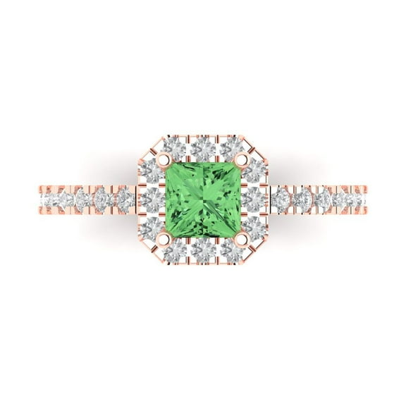 Clara Pucci 14K Rose Gold 0.89ct Green Halo Ring for Women