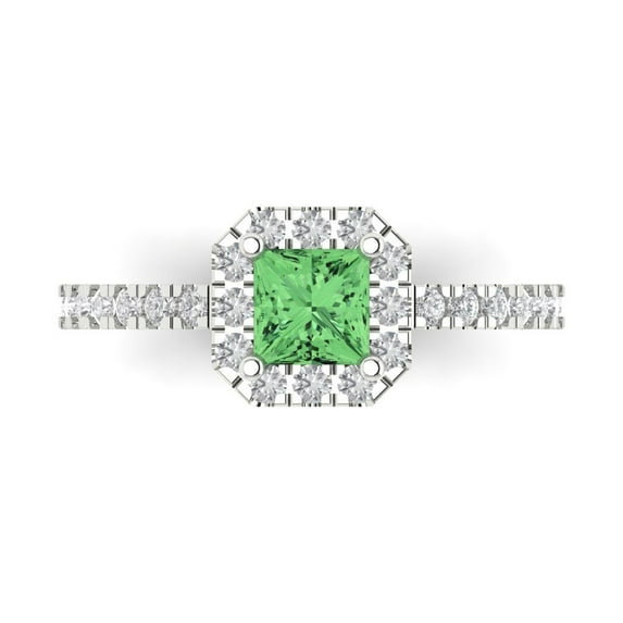 Clara Pucci 14K White Gold 0.89ct Green Halo Ring for Women