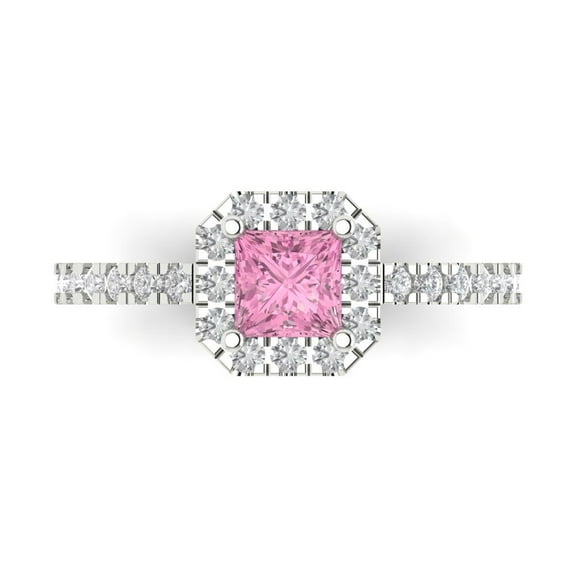 Clara Pucci 14K White Gold 0.89ct Pink Halo Ring for Women