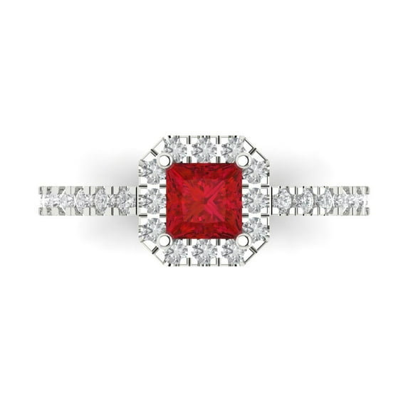 0.89 ct Princess Cut Simulated Pink Tourmaline Halo Engagement Ring for Women in 18K White Gold