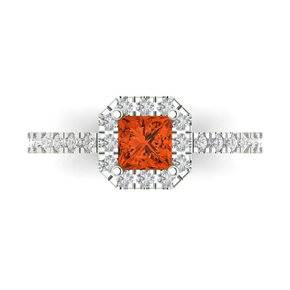 0.89 ct Princess Cut Simulated Red Diamond with Simulated Diamond Halo Accents 18K White Gold Womens Engagement Ring