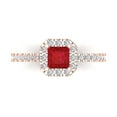 thumbnail image 1 of 0.89 ct Princess Cut Simulated Ruby with Simulated Diamond Halo Accents 18K Rose Gold Womens Engagement Ring, 1 of 5