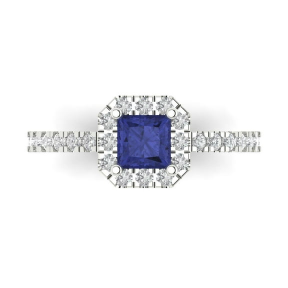 Clara Pucci 14K White Gold 0.89ct Tanzanite Halo Ring for Women