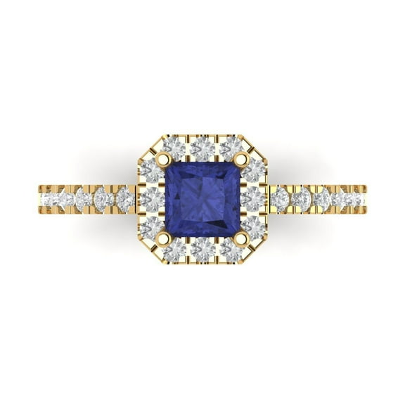 Clara Pucci 14K Yellow Gold 0.89ct Tanzanite Halo Ring for Women