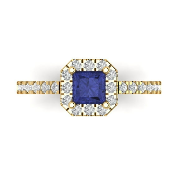 Clara Pucci 14K Yellow Gold 0.89ct Tanzanite Halo Ring for Women