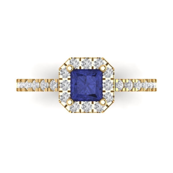 Clara Pucci 14K Yellow Gold Solid Gold Tanzanite Halo Anniversary Ring for Women - 0.89 cttw Princess Cut