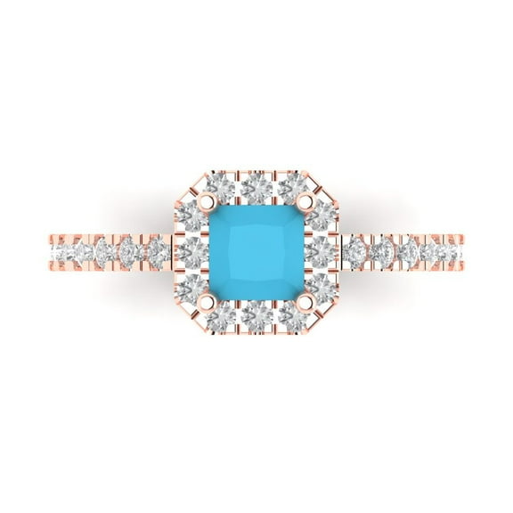 Clara Pucci 14K Rose Gold 0.89ct Turquoise Halo Ring for Women