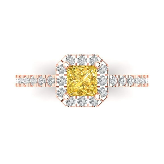 Clara Pucci 14K Rose Gold 0.89ct Yellow Halo Ring for Women
