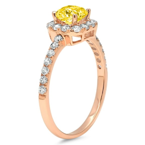 0.89 ct Princess Cut Simulated Yellow Diamond Halo Engagement Ring for Women in 14K Rose Gold