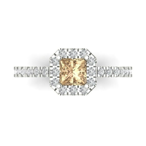 Clara Pucci 14K White Gold 0.89ct YellowMoissanite Halo Ring for Women