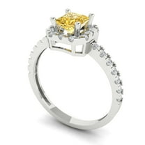 0.89 ct Princess Cut Yellow Moissanite Halo Engagement Ring for Women in 18K White Gold