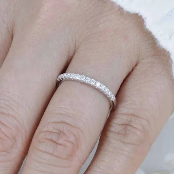 0.8Ct Round Moissanite Delicate Half Eternity Wedding Band 14k White Gold Plated