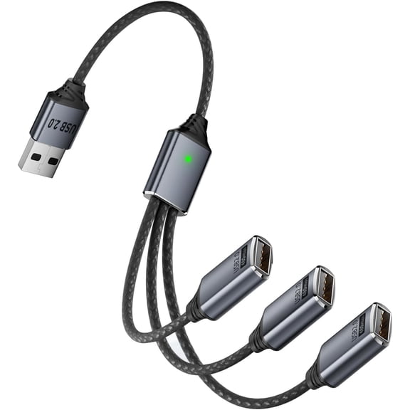 0.8Ft USB2.0 Adapter, USB Splitter Y, USB1 in to 3 Out Extender Cable,for Car/Mac/Xbox/Laptop/Tablet/Smartphone Data TransmissionBlack