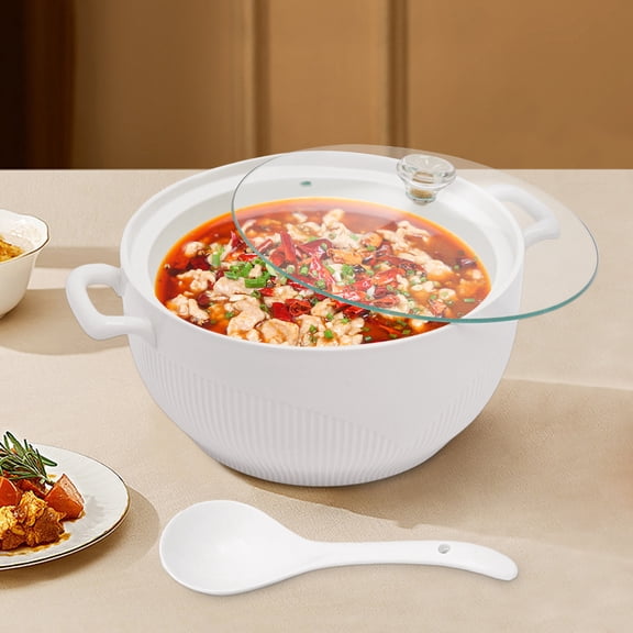 0.8Gal Ceramic Soup Tureen with Lid & Ladle, 8.54in White Porcelain Serving Bowl, for Soups, Stews & Gravy