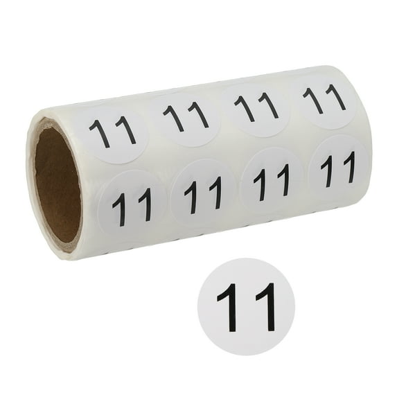 0.8Inch Number Stickers, Number 11 Sticker Numbers Labels Round Small Vinyl Self Adhesive Label Circle Decals 500 Pcs 1 Roll for Photo Album Poster Table, Black