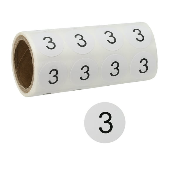 0.8Inch Number Stickers, Number 3 Sticker Numbers Labels Round Small Vinyl Self Adhesive Label Circle Decals 500 Pcs 1 Roll for Photo Album Poster Table, Black