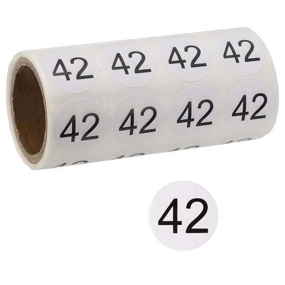 0.8Inch Number Stickers, Number 42 Sticker Numbers Labels Round Small Vinyl Self Adhesive Label Circle Decals 500 Pcs 1 Roll for Photo Album Poster Table, Black