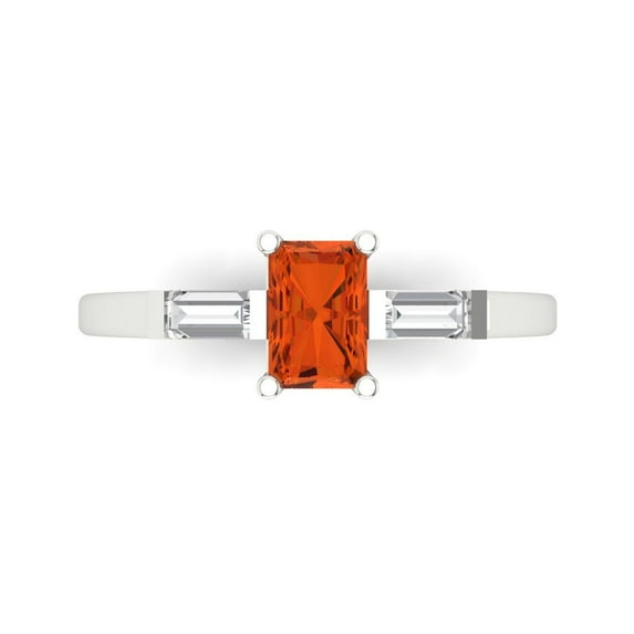 Clara Pucci 14K White Gold 0.8ct Red Three-Stone Ring for Women