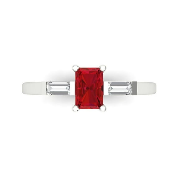 Clara Pucci 14K White Gold 0.8ct Ruby Three-Stone Ring for Women