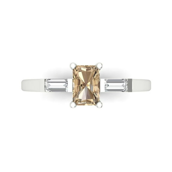 0.8 ct Emerald Cut Yellow Moissanite Three-Stone Engagement Ring for Women in 18K White Gold