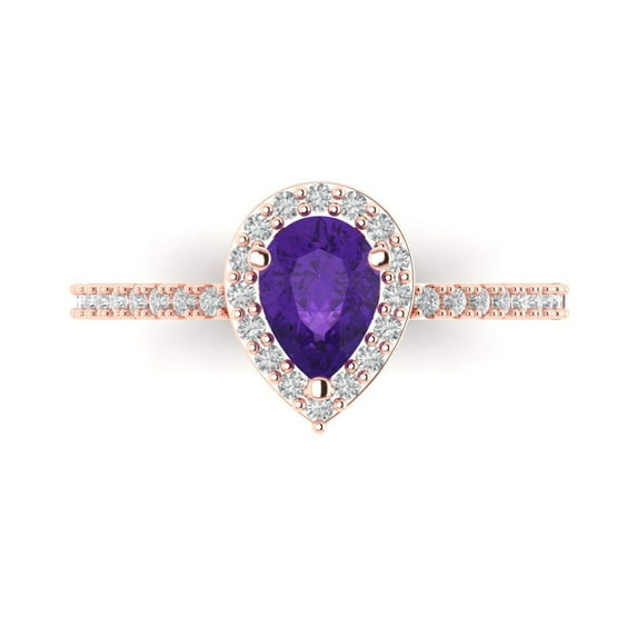 Halo Engagement Ring for Women - 0.755ct Natural Amethyst in 14K Rose Gold Promise Ring