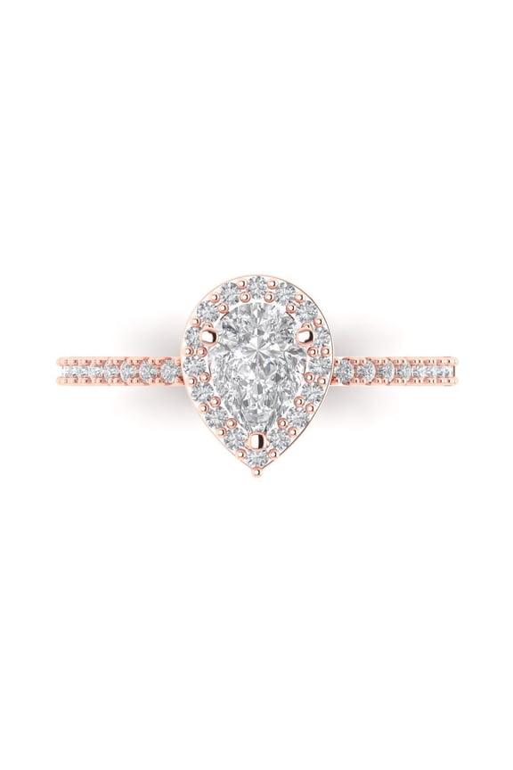 Halo Engagement Ring for Women - 0.755ct Moissanite in 14K Rose Gold Promise Ring