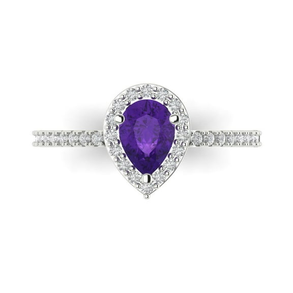 Solitaire with Accents Engagement Ring for Women - 0.755ct Natural Amethyst in 14K White Gold Promise Ring