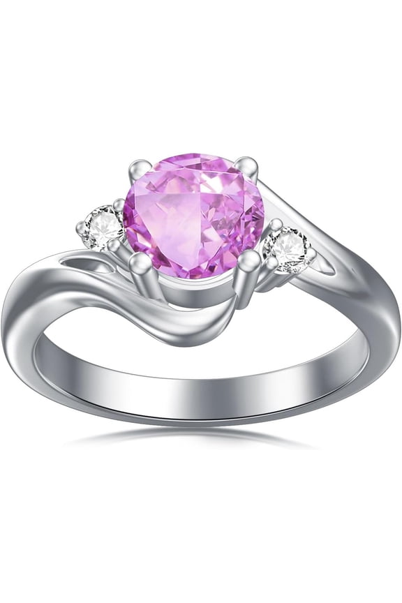 0.8ct Round Birthstone Rings for Women 925 Sterling Silver Minimalist Created Zircon Rings Personalized Engraved Name Ring Birthday Promise Jewelry Gift for Women (with Gift Box)