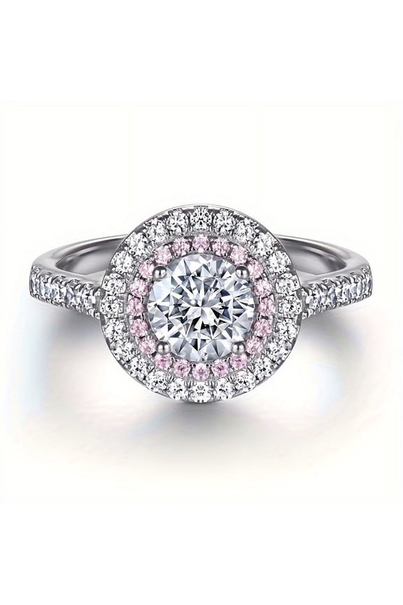 0.8ct Round Cut Moissanite Ring for Women, Pink Row Wedding Ring, Delicate Jewelry, Promise Ring, Valentine's Day Gift Box For Your Girlfriend/Wife