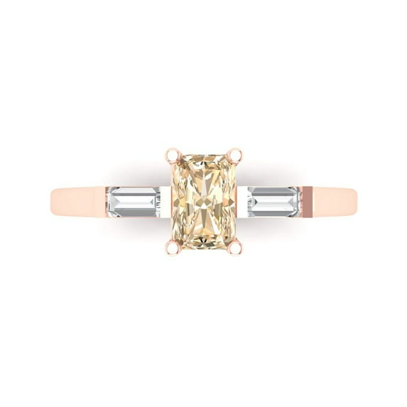 0.8 ctw 3 Stone Anniversary Ring for Women | Emerald Cut Natural Morganite | Hyperallergenic Solid 18K Rose Gold